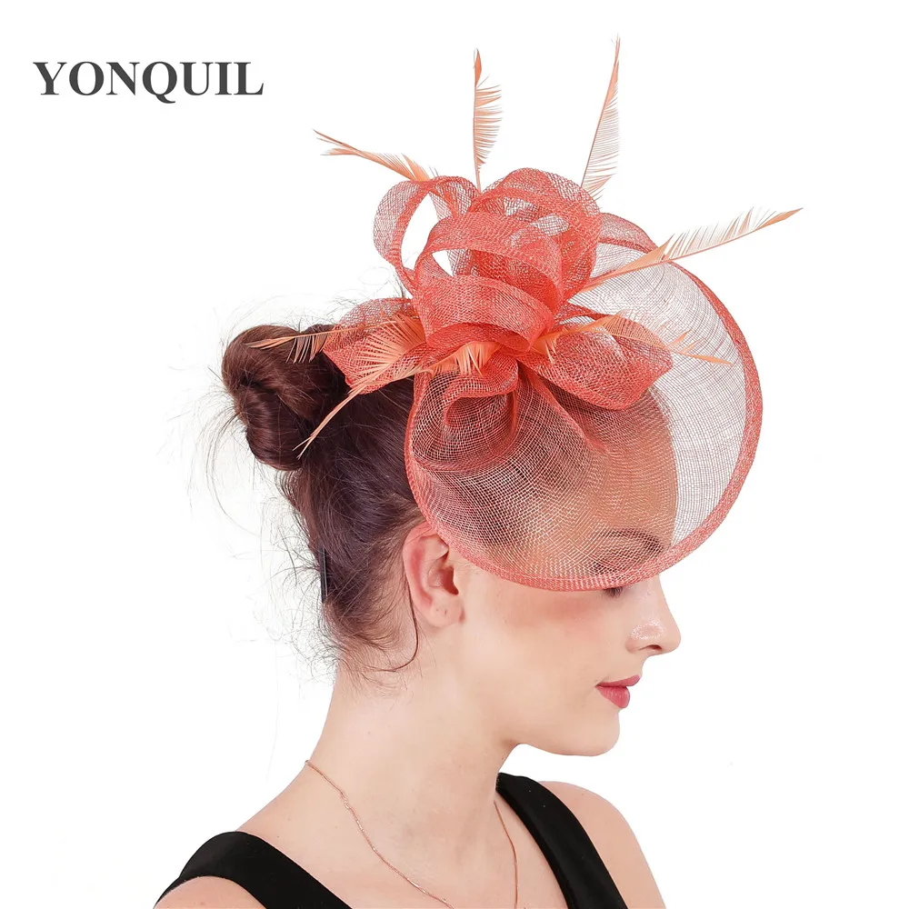 Коралловая шляпа-Вуалетка для волос церковная шляпа Sinamay шоу Очаровательная