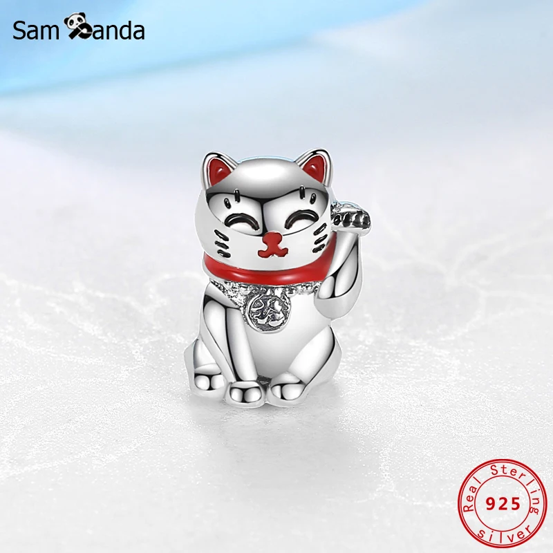Новые Аутентичные 100% бусины из стерлингового серебра 925 Шарм Maneki Neko амулеты Lucky
