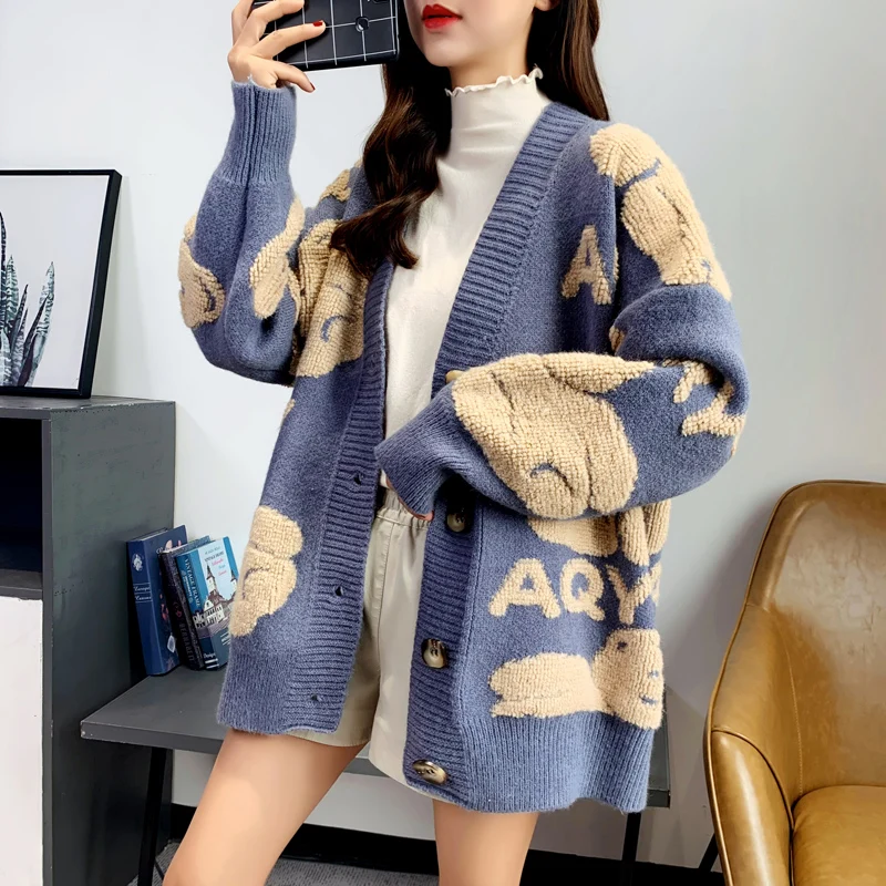 

Loose Knitted Women Cardigan Oversize Korean Style Thick Winter Cardigan Sweater 2021 Autumn Button Female Cardigans Coat Jacket