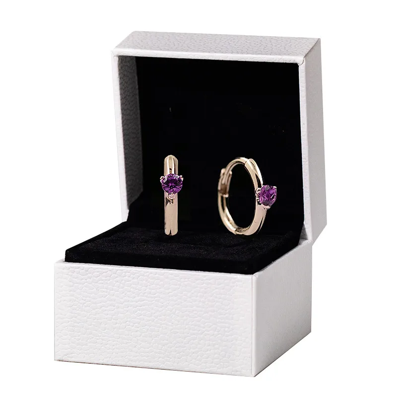 

925 Sterling Silver earring Valentine's Day Gift Purple Solitaire Huggie Hoop Earrings For Women silver 925 brincos fine jewelry