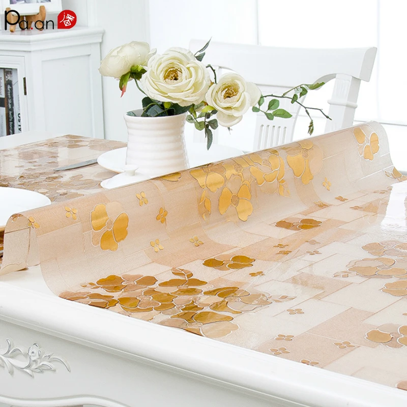 

Pa.an Gold Roses Sanding Translucent Plastic Table Cloth Frosted PVC Table Covers Soft Glass Protect Table Cover Custom Size