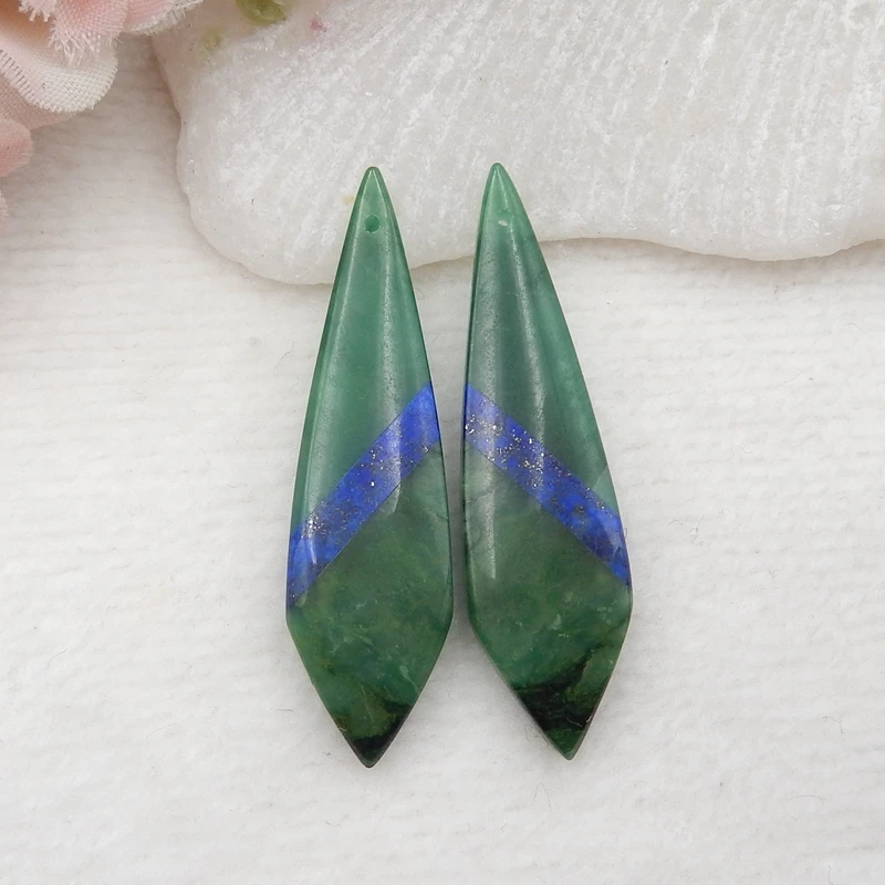 

Natural African Jade with Lapis Lazuli Intarsia Earrings Beads For Jewelry Making DIY Charms Bracelets Earrings42x12x5mm6.5g