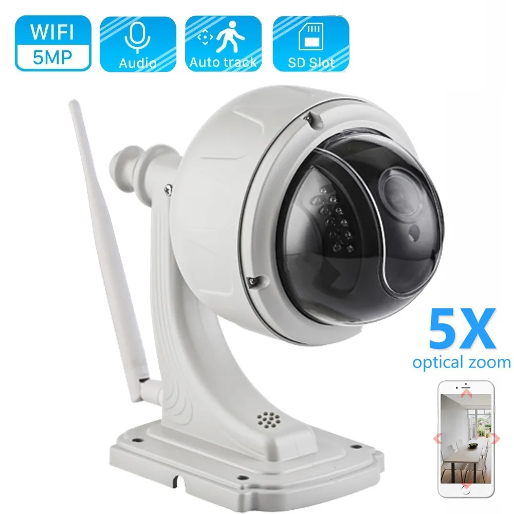 

HD 5MP Auto Tracking Wifi Outdoor PTZ Speed Dome Wireless IP Camera CCTV Pan Tilt 5XZoom IR Audio 1080P Network Surveillance P2P