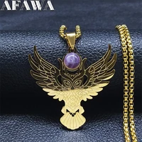 stainless steel witchcraft purple crystal necklace pendant women gold color owl moon necklaces jewelry collares hombre n2257s02