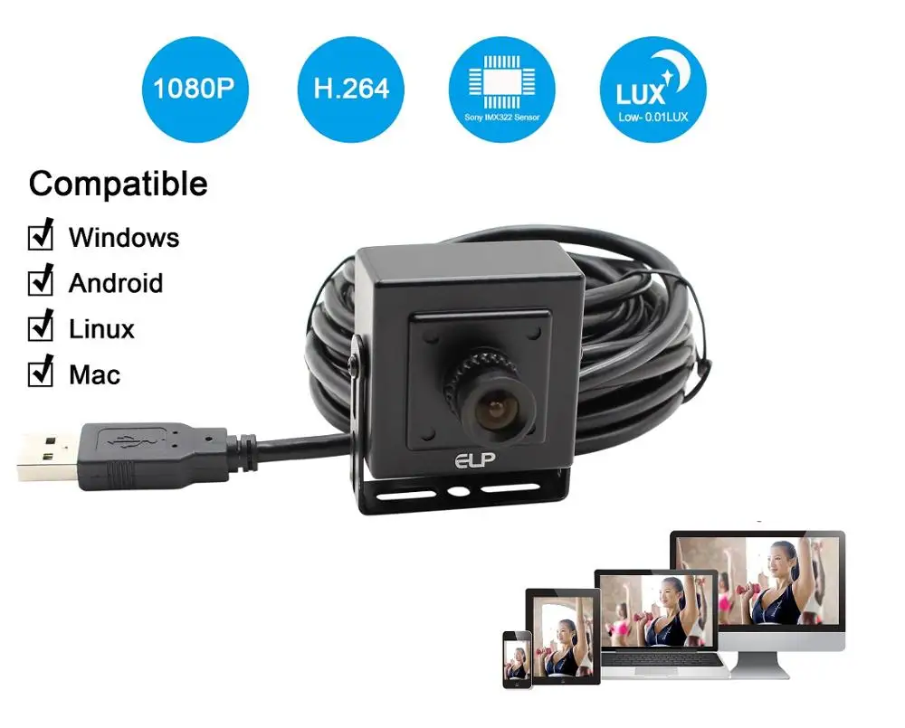 2 мегапиксельная камера Sony IMX322 FUll HD 1080P низкий светильник OTG UVC H264/MJPEG 30fps мини Usb веб