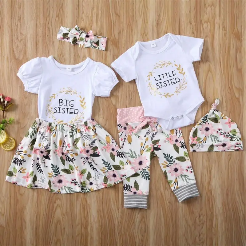 Family Looking Set Big/Little Sister Matching Baby Girl Tops Romper Dress Pants Clothes Family Matching Outfits