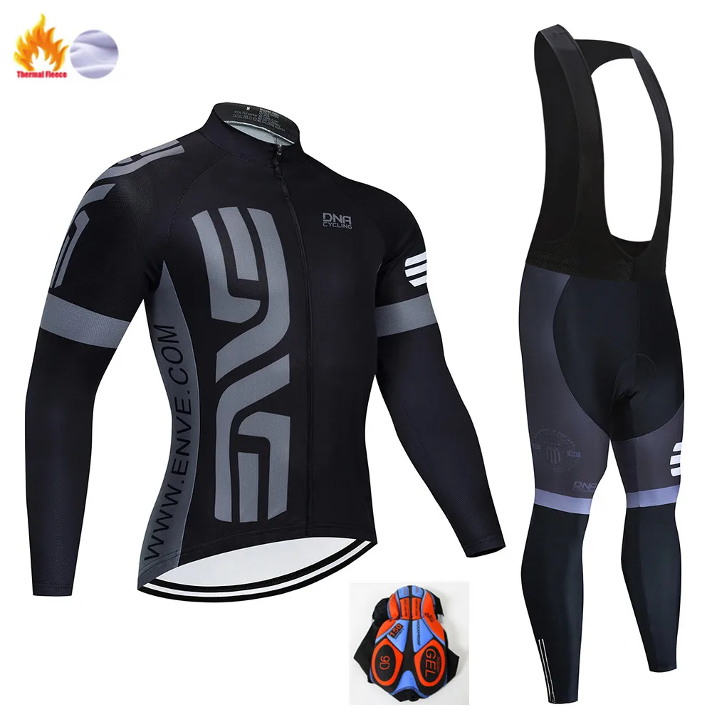 Winter Cycling Suit Зима, черная профессиональная велосипедная команда, Джерси, 9D колодки, велосипедные штаны, набор, мужские, Ropa Ciclismo, термо, флис, одежда для велоспорта, Maillot Culotte - Цвет: Winter Cycling Suit
