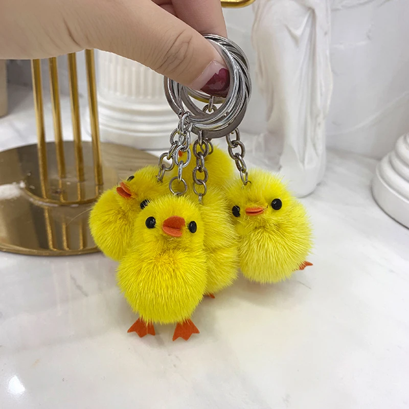 Женский натуральный мех норки брелок Классический желтого цвета с рисунком в