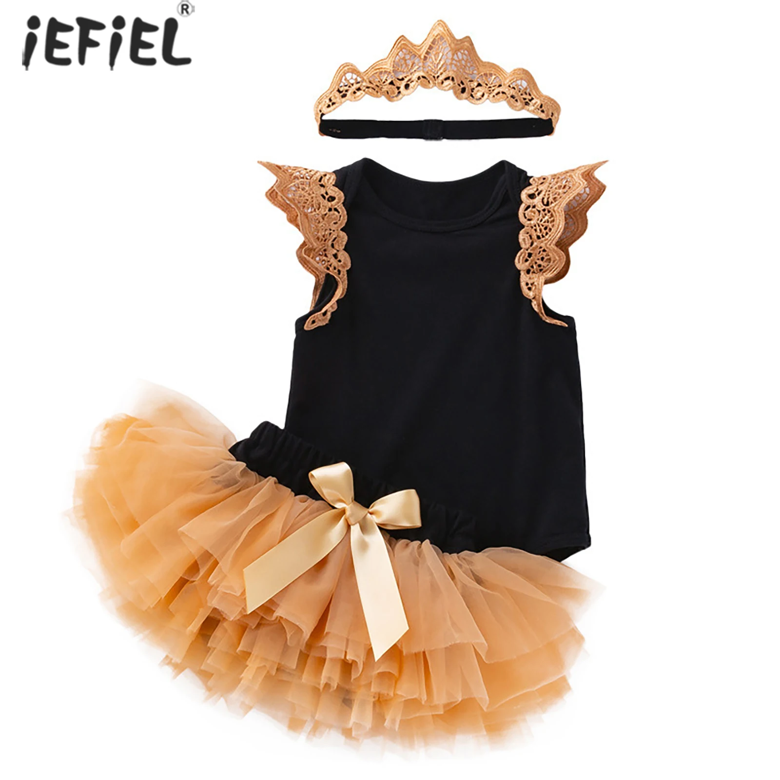 

Комплект одежды для новорожденных девочек 0-24 м, Кружевное боди без рукавов с оборками, фатиновая мини-юбка-пачка, костюм из 3 предметов для м...