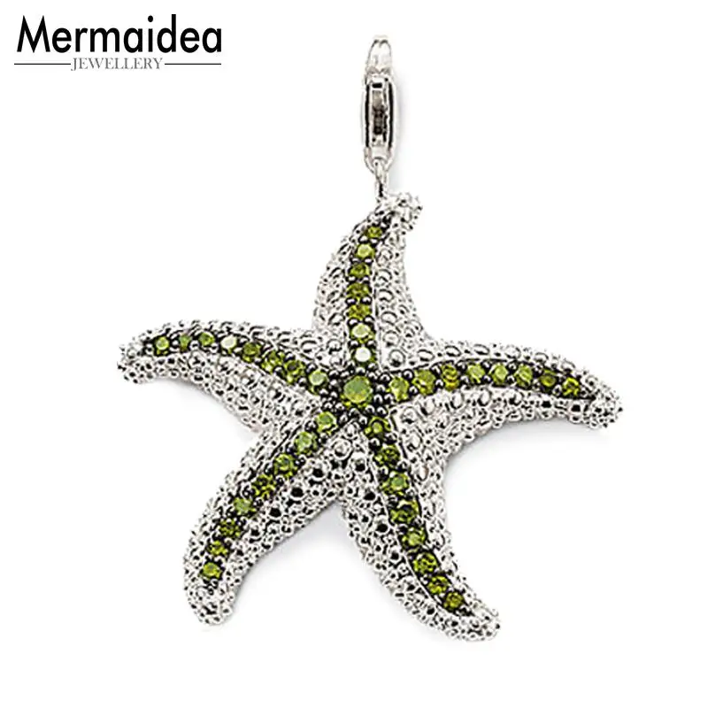 Женская подвеска с зеленой морской звездой модная трендовая стильная бижутерия