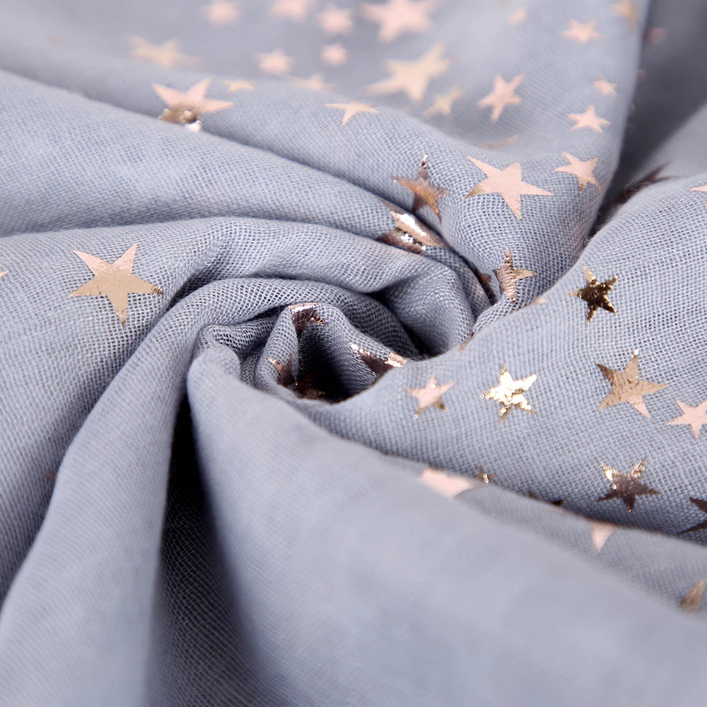 Женский хиджаб FOXMOTHER модный шарф с золотыми звездами из фольги черного серого