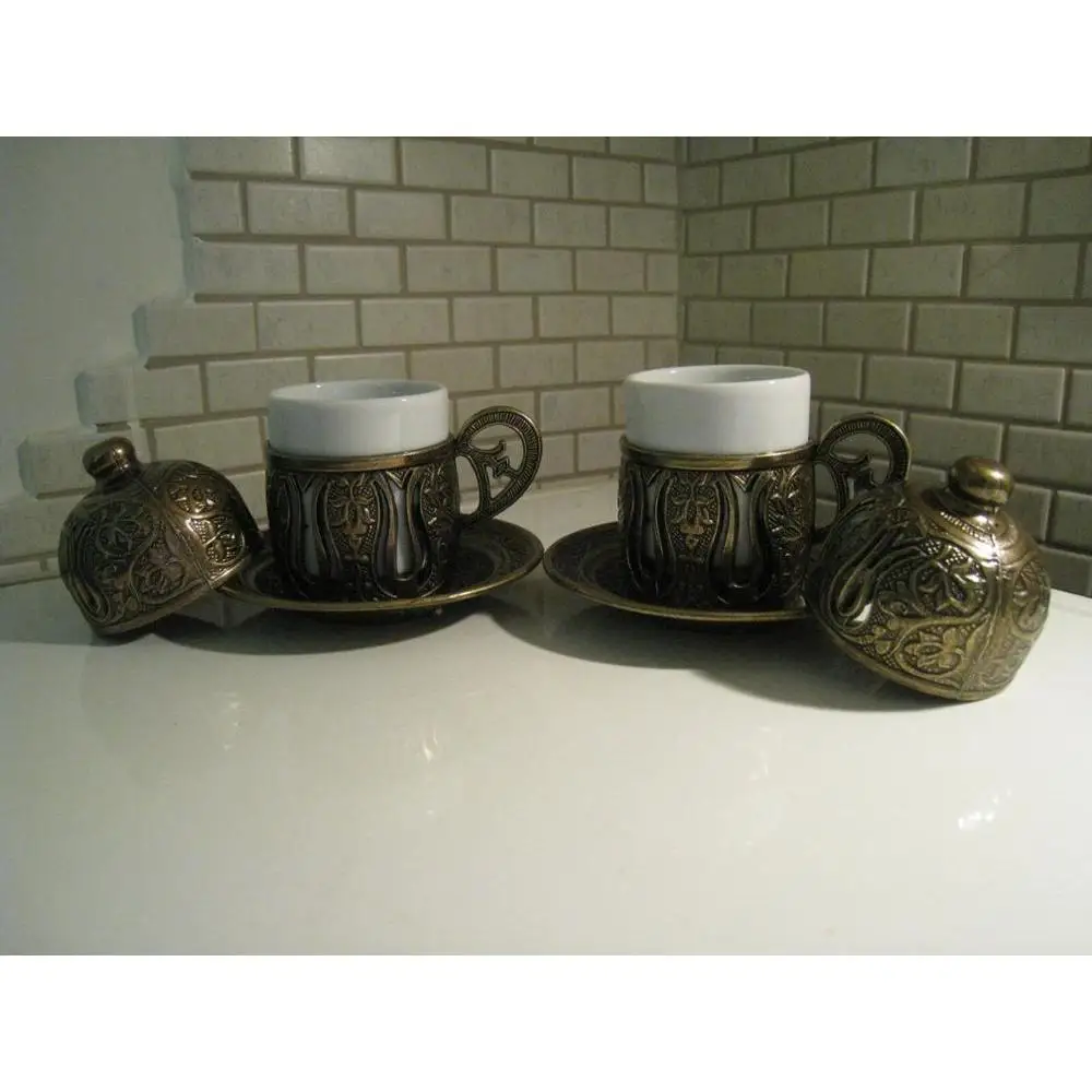 (Набор из 4) традиционная турецкая кофейная чашка ручной работы и блюдце