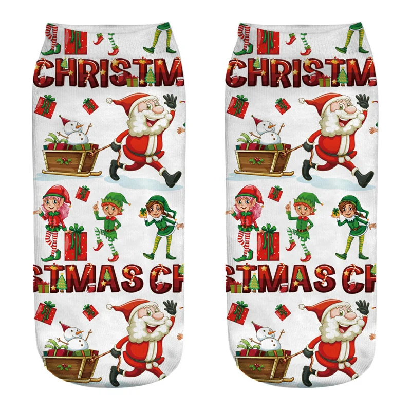 

4pairs New fashion Harajuku 3D Printing women Christmas Socks Cotton Cute Deer Santa Claus Snowman Gingerbread Decoration Gifts