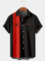 2021 new solid color striped shirt men top high quality hawaiian t shirt spider print single button mens t shirt european size