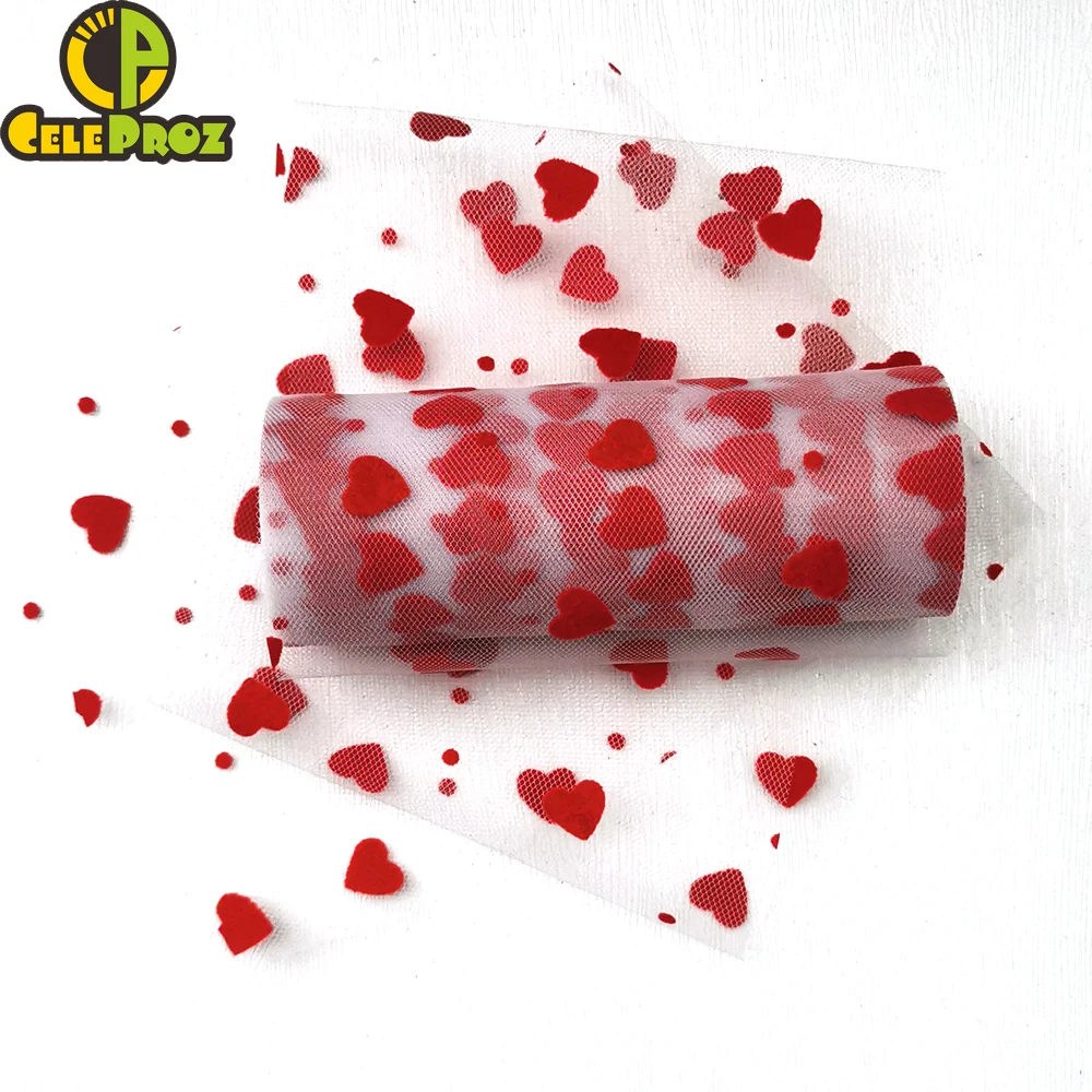 7.5cm 15cm 10yards Flocking Red Heart Tulle Mesh Fabric DIY Sewing Craft Headband Pom Bowknot Baking Cake Topper Material Supply | Дом и сад