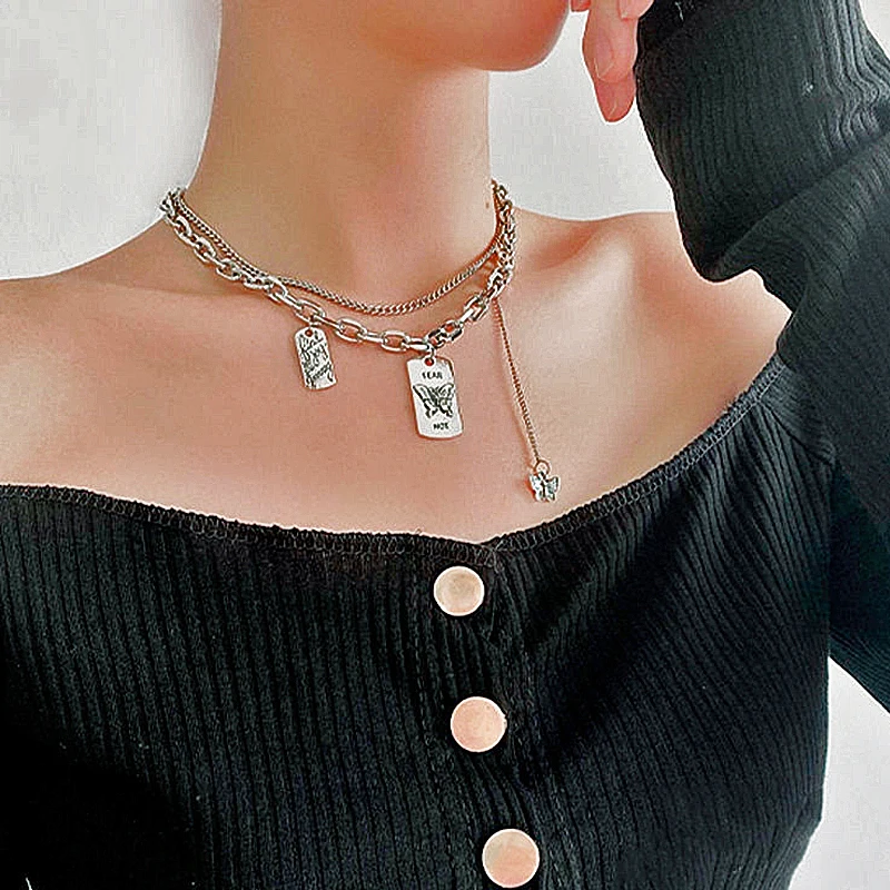 

В стиле «панк-бабочка ожерелье женский винтажный кулон колье Творческий квадратный монета элегантные свадебные украшения 2021, новая мода