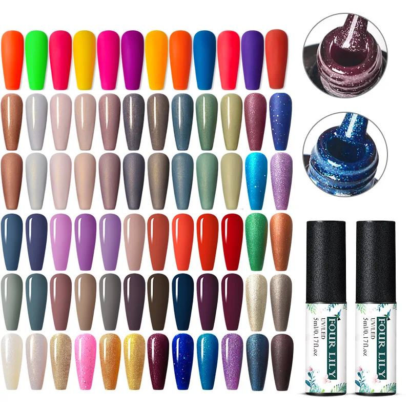 

FOUR LILY Holographic Glitter Gel For Manicure Nails Gel Polish Soak Off UV LED Shine Shimmer Varnish Color Nail Art Lacquer