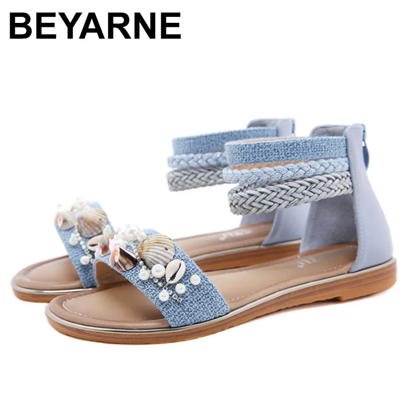 

BEYARNE Women Elegant Comfort Sandals Ankle Wrap Bohemia Sandals Boho Shoes Summer Beach Med Heel Platform Wedge Heels Plus Size