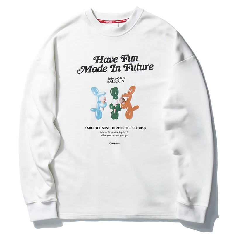 LENSTID Men Hip Hop Sweatshirts Funny Balloon Print Harajuku Streetwear Hipster Pullover Hoodies Autumn White Casual Tracksuit | Мужская