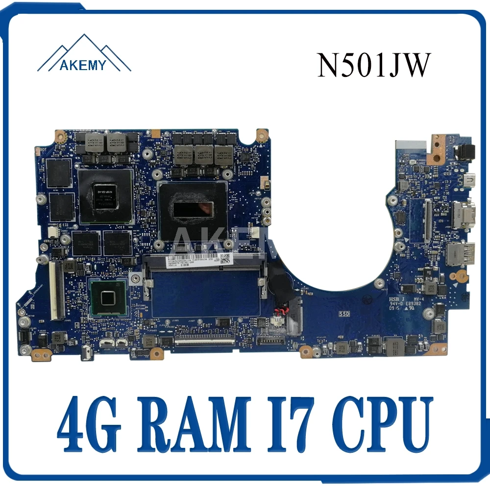 

N501JW Laptop motherboard 8G RAM I7 CPU 4g video card for N501JW UX501J N501J UX50JW N501J FX60J Test mainboard ok
