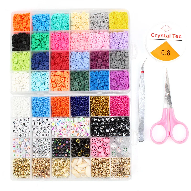 

XUQIAN 24 Case Terracotta with Color Washed Letter Rice Bead for Children's DIY Hand-Beaded Jewelry Accessories J0100