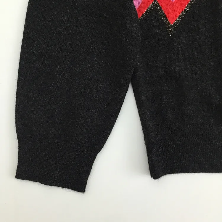 

100% Wool Women Black Sweater Autumn Winter Letter Hot Drilling Knitted Ladies Pull Top