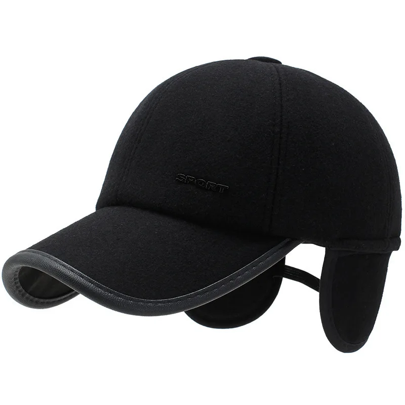 Теплая хлопковая плотная бейсболка горячая зимняя для мужчин с ушами мужские