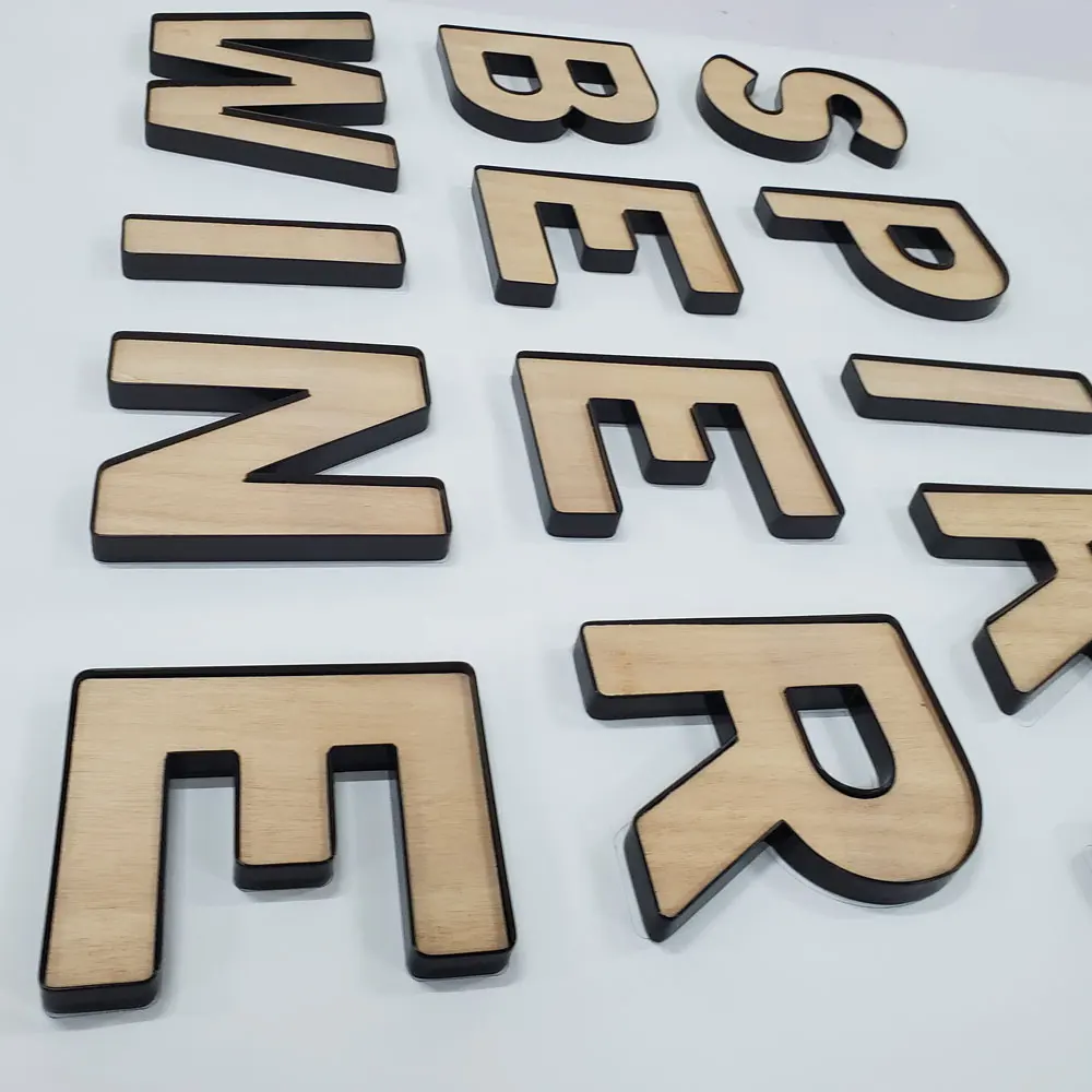 unique painted aluminum cover with wooden face channel letter for shopfront