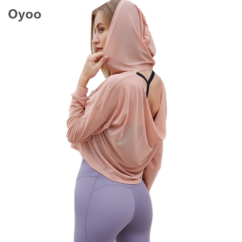 Женская Спортивная толстовка Oyoo розовая с открытой спиной белый - Цена: 1 195,66 руб.