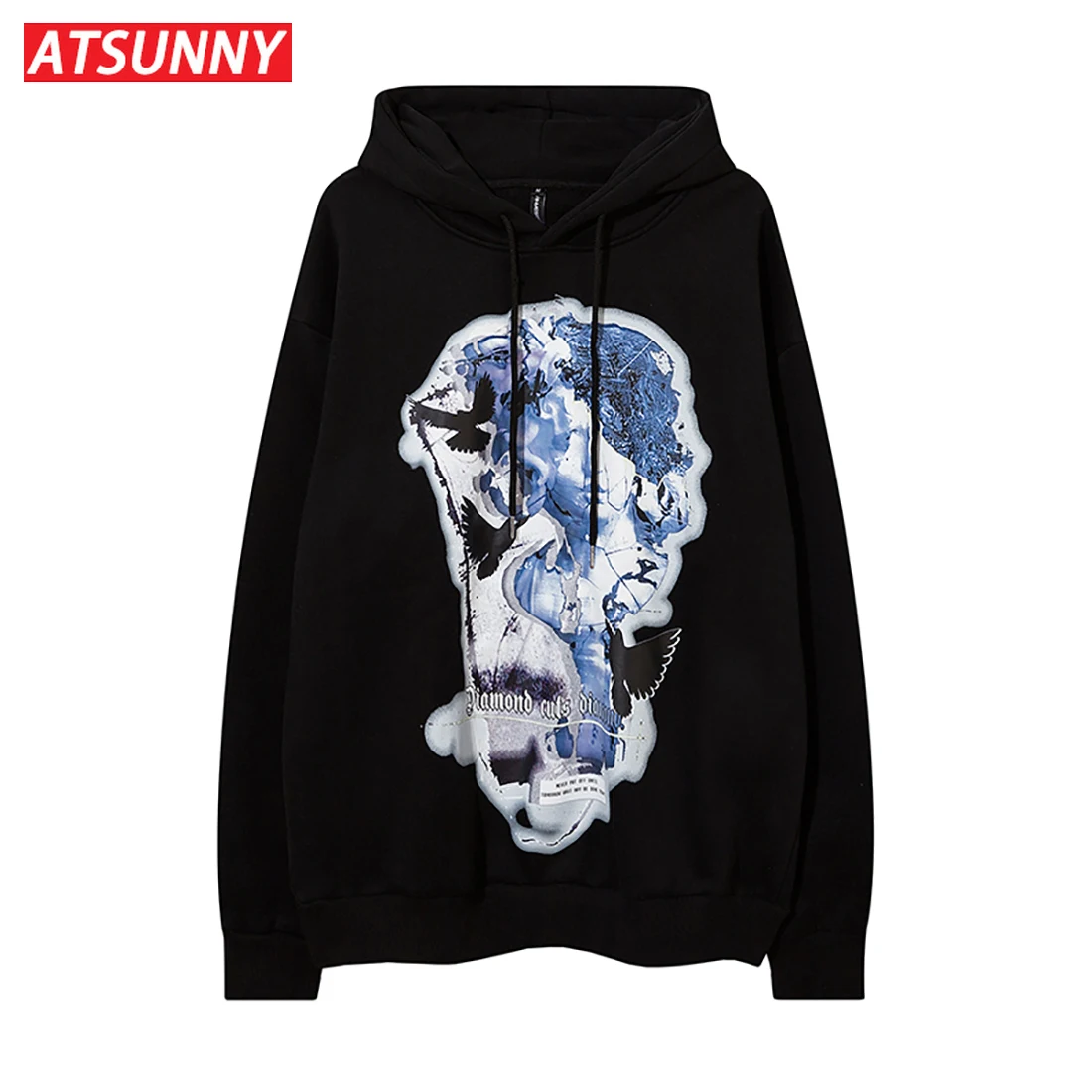 ATSUNNY Harajuku Style Man Hoodie Pullover Japanese Style Gothic Fashion Hoodies Sweatshirt Autumn and Winter Clothes Sweatshirt