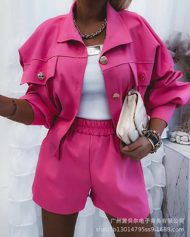 

Костюм для отдыха, Модный женский комплект из двух предметов, новинка 2021, Женский Топ с отложным воротником