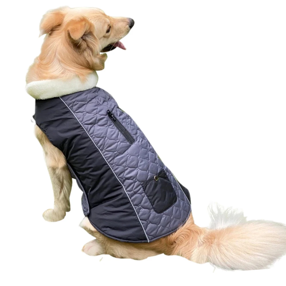 

Хлопковое пальто для собак, одежда с карманами для осени и зимы, теплая одежда для домашних животных, мягкий мех, водонепроницаемый для мале...