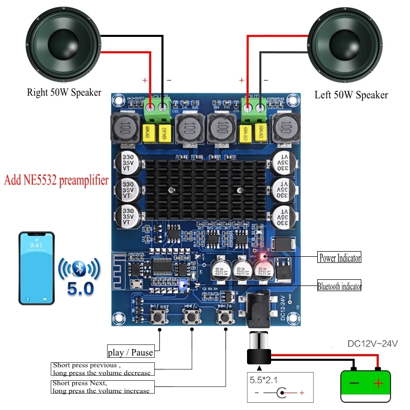 XH A304 Bluetooth 5 0 Высокая мощность двухканальный цифровой усилитель мощности плата