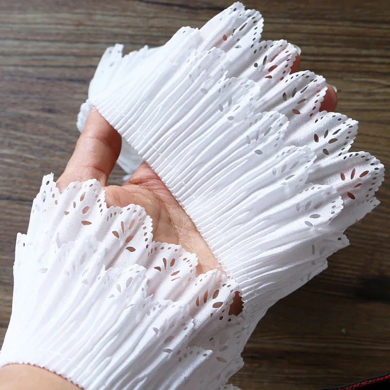 2 YARD DIY 8 cm wide double layer white pleated laser cut out collar cuffs and hem lace accessories | Дом и сад