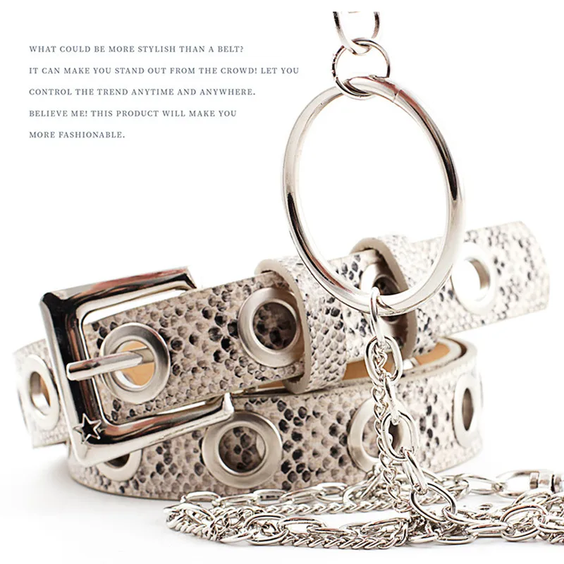 Кольцо Macropore в стиле панк Двойная Цепь Металлический D-образный ремень с пряжкой