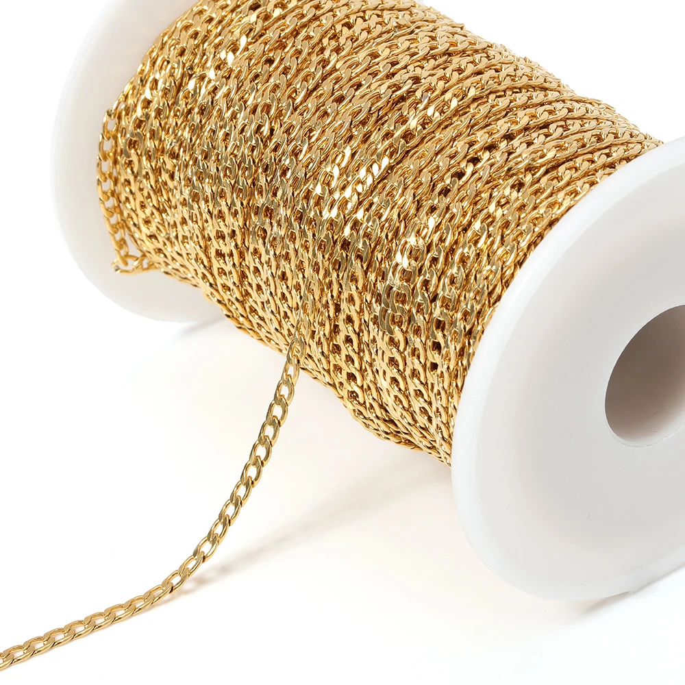 2 метра нержавеющая сталь золотой тон звеньевая цепь 3 мм ширина оптом ювелирные
