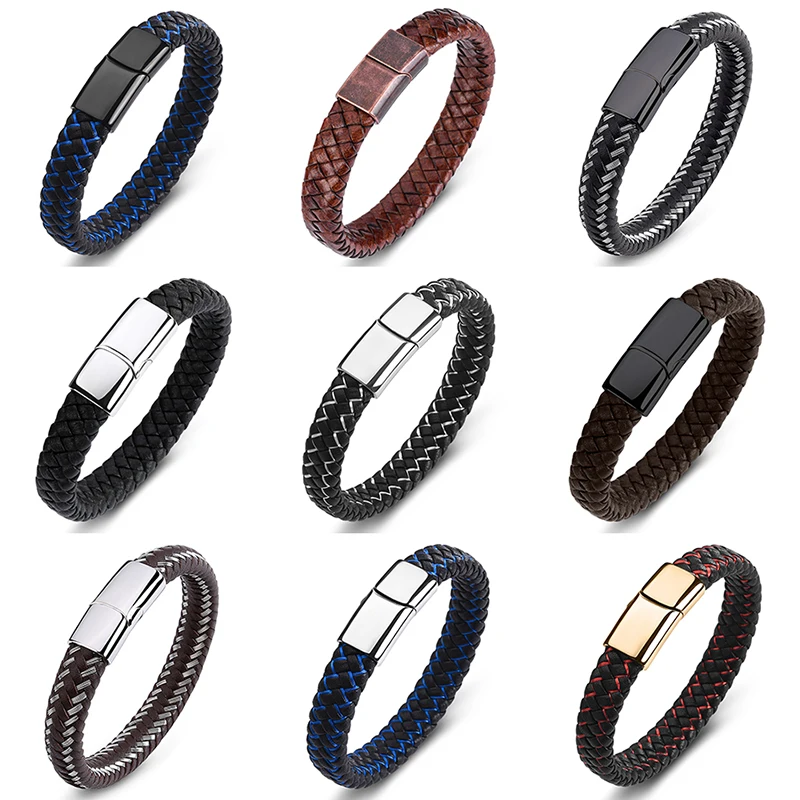 Mozo Fashion подвеска плетеный кожаный браслет мужские браслеты ручной работы Мода Нержавеющая сталь застежка мужской браслет на запястье