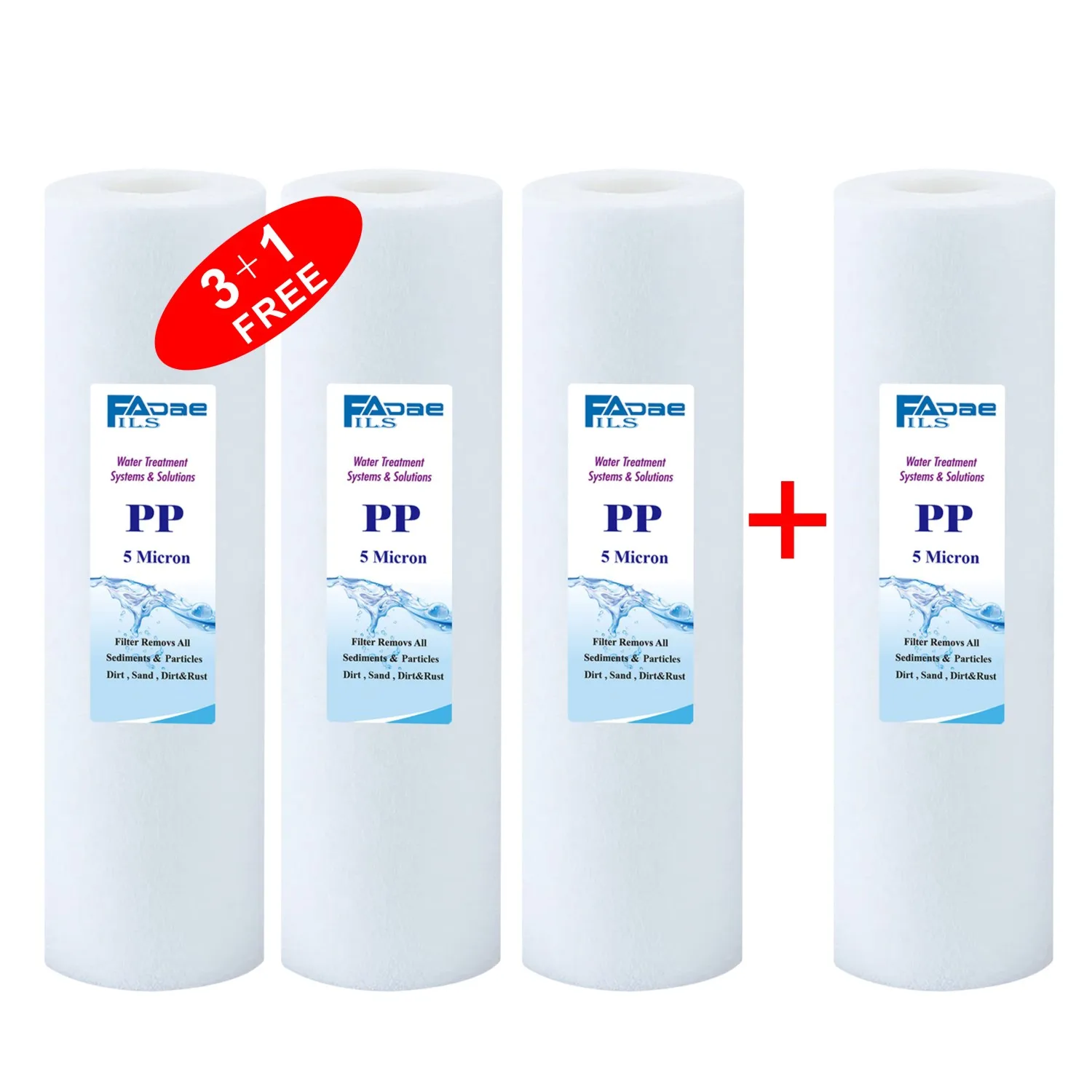 

5 Micron Sediment Water Filter Cartridge Replacement for Reverse Osmosis (RO) System 10" x 2.5" (3+1PC Free)