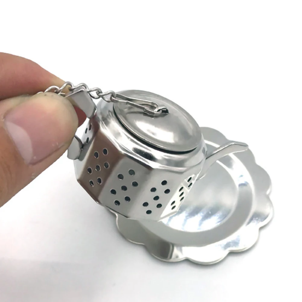 Tea Strainer Loose Drinkware Stainless Steel With Drip Tray Home Teapot Shape Polygon Filter Kitchen Durable Reusable Container | Дом и сад