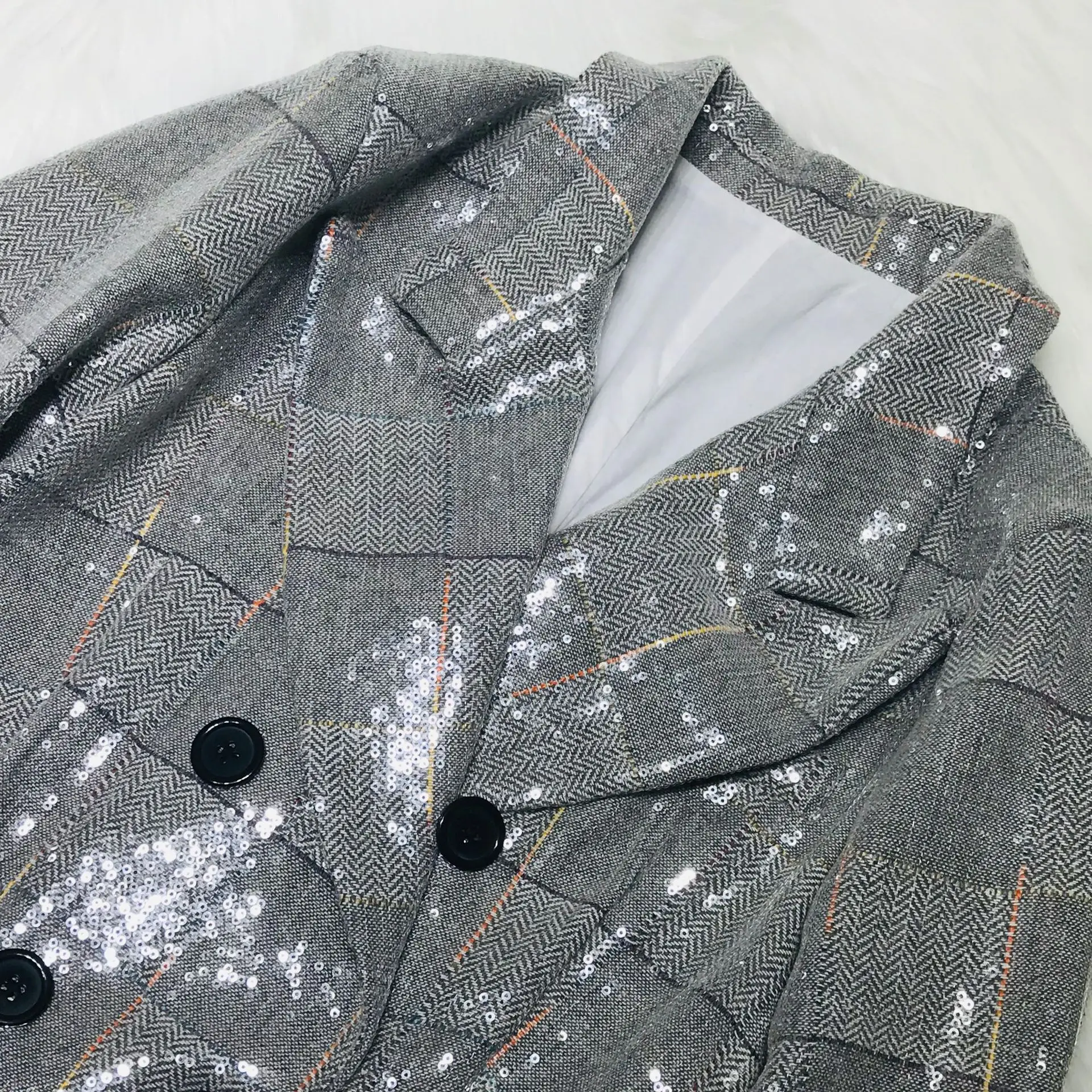 HarleyFashion/роскошный дизайн; женские шикарные вечерние блейзеры; сезон осень-весна; модные блейзеры в клетку с блестками; пальто