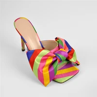 onlymaker peep toe mules black matte colorful slip on thin high sandals big size the bow cute sandals