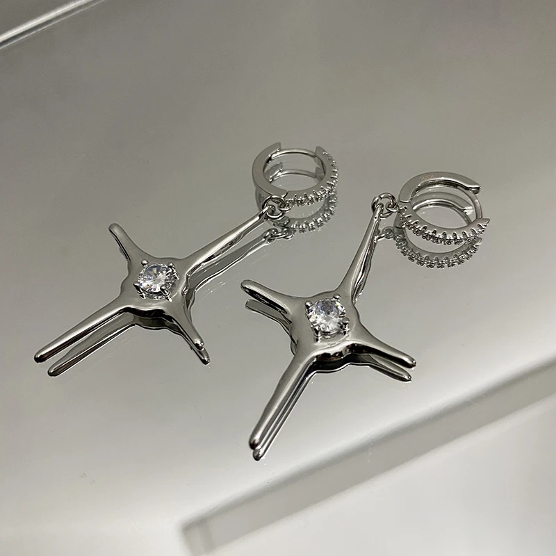 

Cross Star Simple Luxurious Vacuum Plating Cubic Zircon Earrings For Women Designer Jewelry Accessories Wedding Party