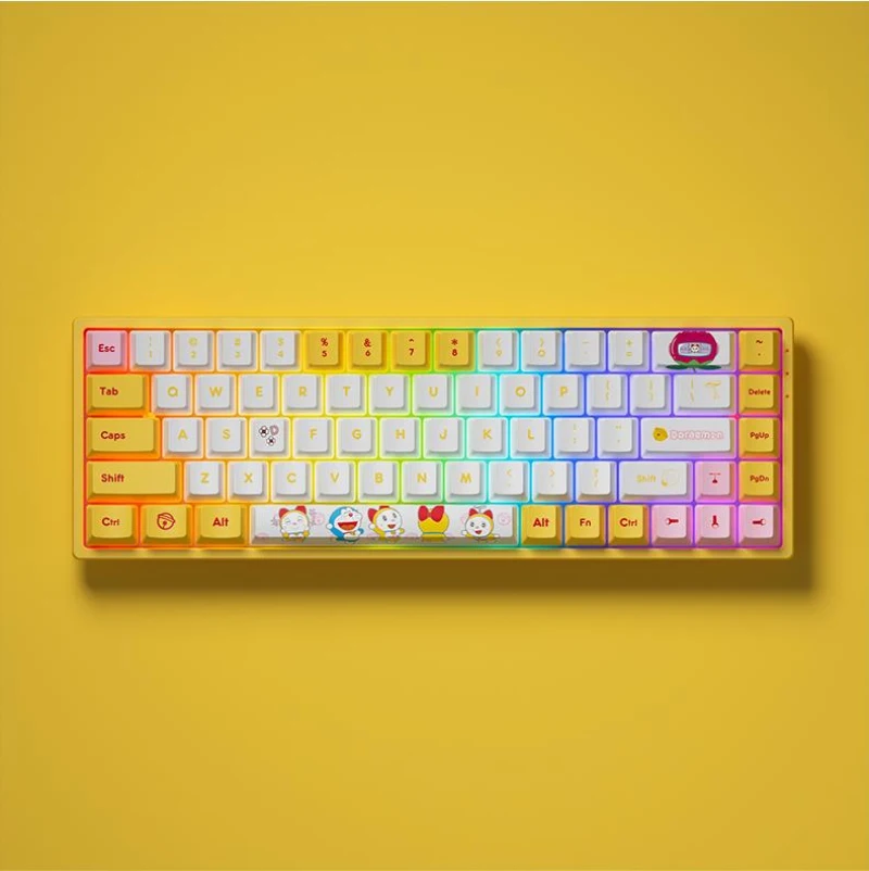 Newest AKKO Doraemon Dorami Wireless bluetooth keyboard 3068V2 yellow RGB backlight mechanical Office keyboard gift for girl