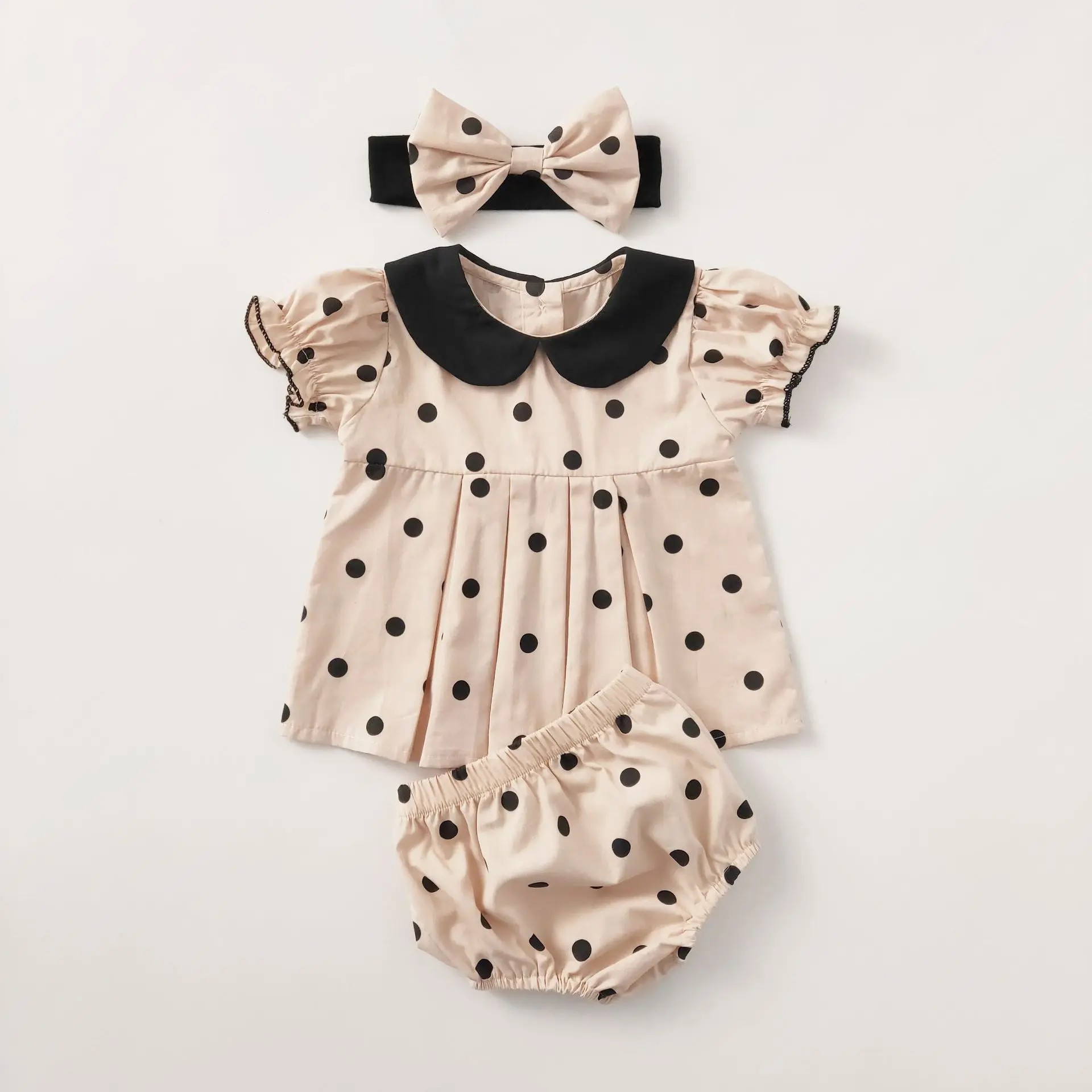 Летний топ в горошек с короткими рукавами + штаны бант повязка на голову для