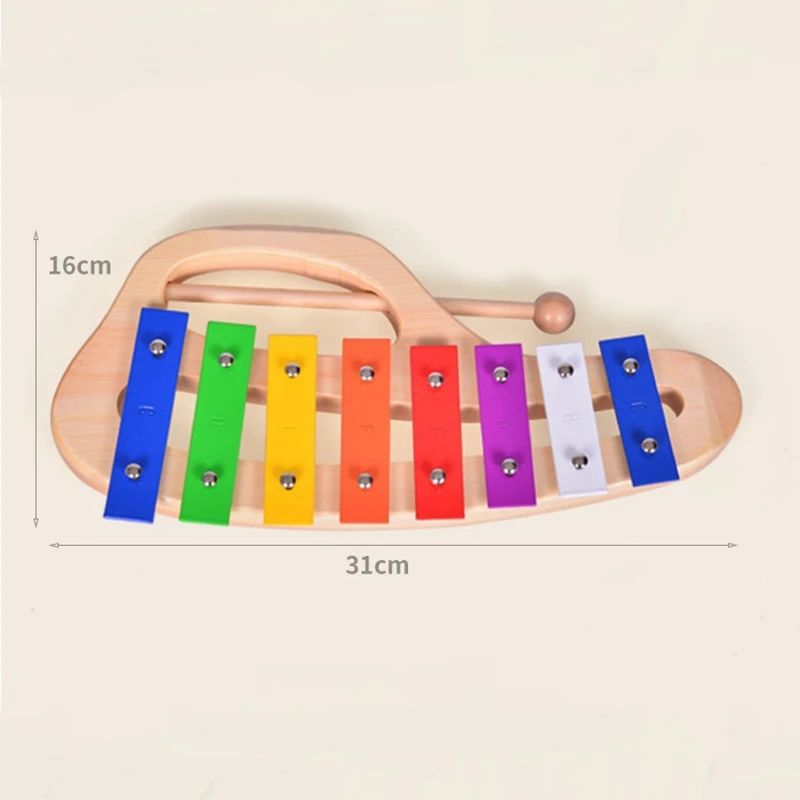 Ручная ударная ксилофон Glockenspiel с молотками 8 тонов цветной металлический бар