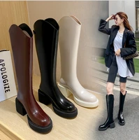 thick with boots chunky high heels knee high boots women winter shoes leather knee high western cowboy boot autumn platform shoe