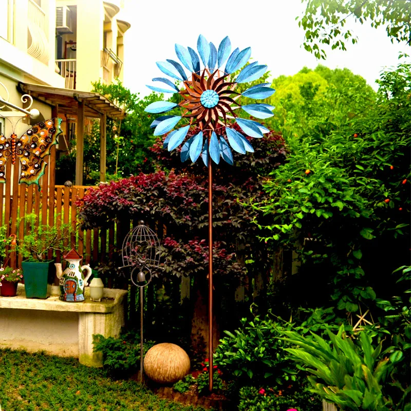 

61x213cm Nordic Garden Metal Iron ArtWindmill Decoration Vintage Sunflower Windmill Decoration Garden Decoration Roof Decoration