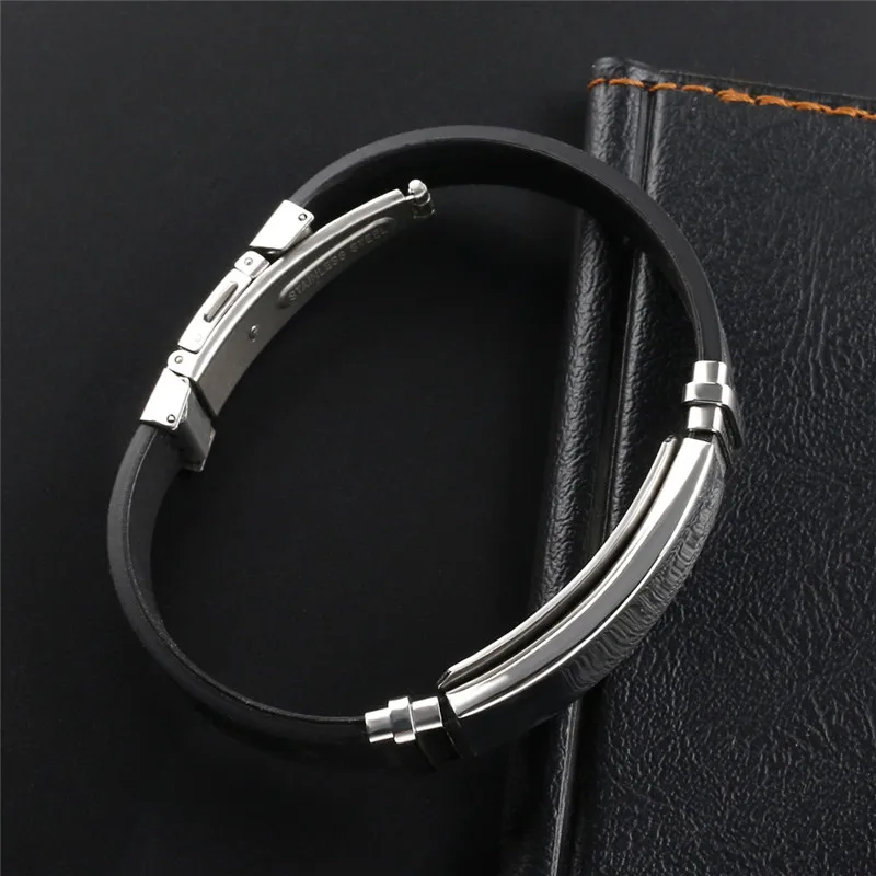 Гладкий черный силиконовый браслет Браслеты нержавеющей стали для Для мужчин