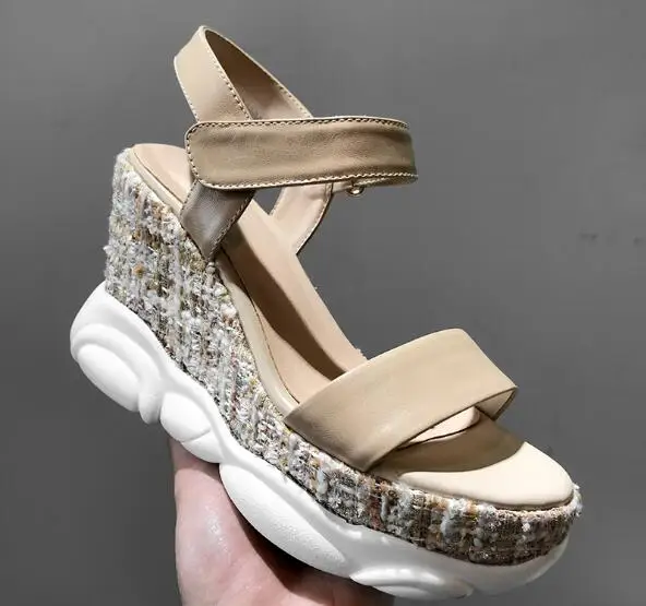 

Босоножки Dipsloot женские на платформе 10 см, модные сандалии из воловьей кожи белого, телесного цвета, на липучке, с открытым носком, повседневн...