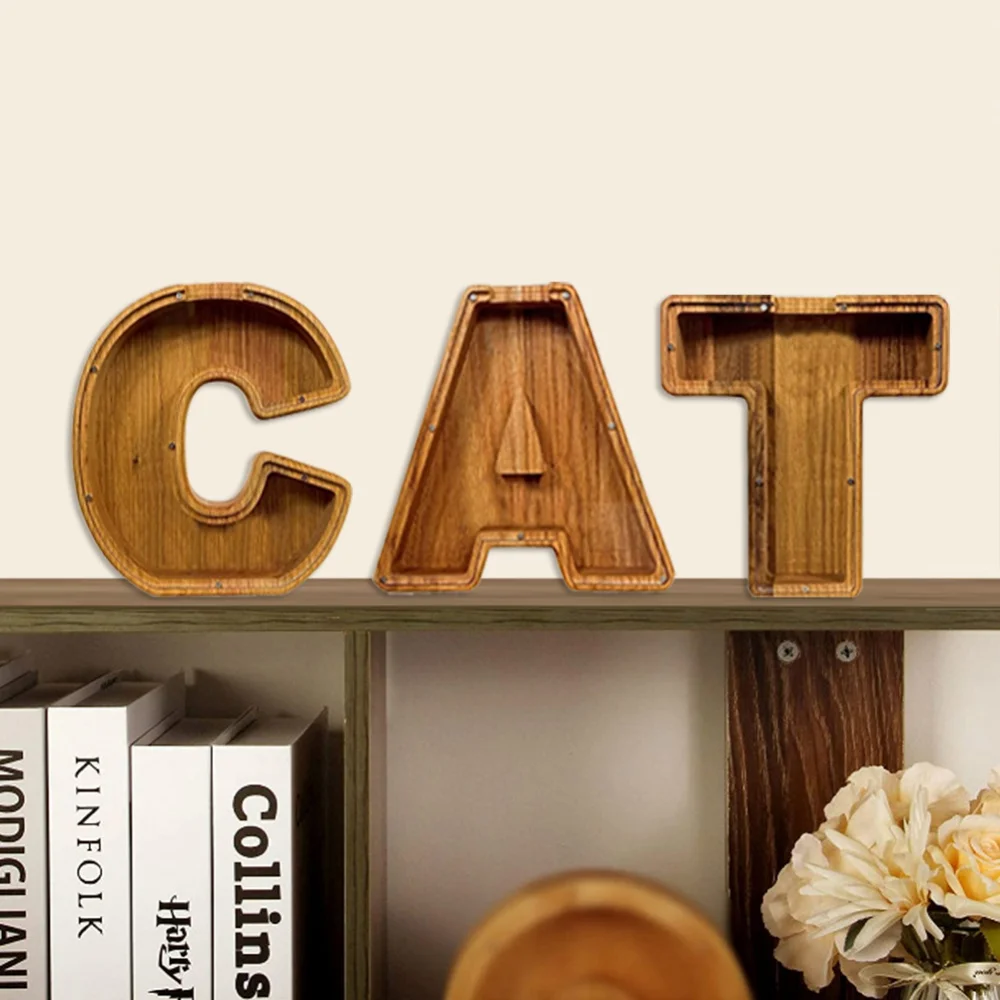 

Money Boxes Alphabet Shaped Piggy Bank Wooden Safe Coin Saving Storage Organizer Meaningful Souvenir For Bedroom Decoration